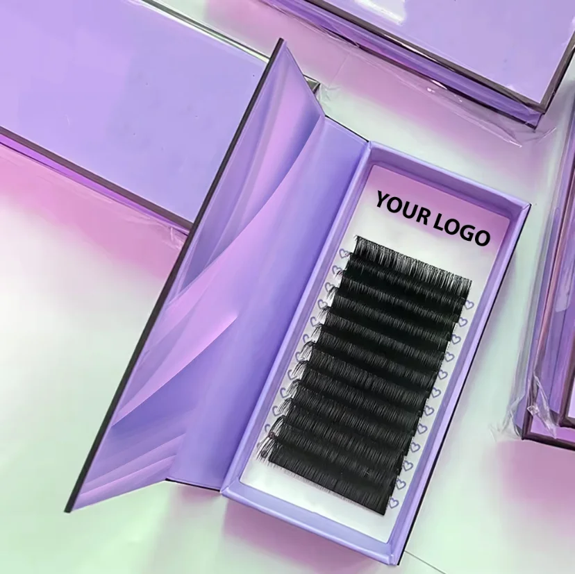 Wholesale Custom LOGO Lash Trays Cashmere CC Curl Colored Box Faux Mink Eyelashes Korean PBT FIBERS 0.05mm Lash Extensions