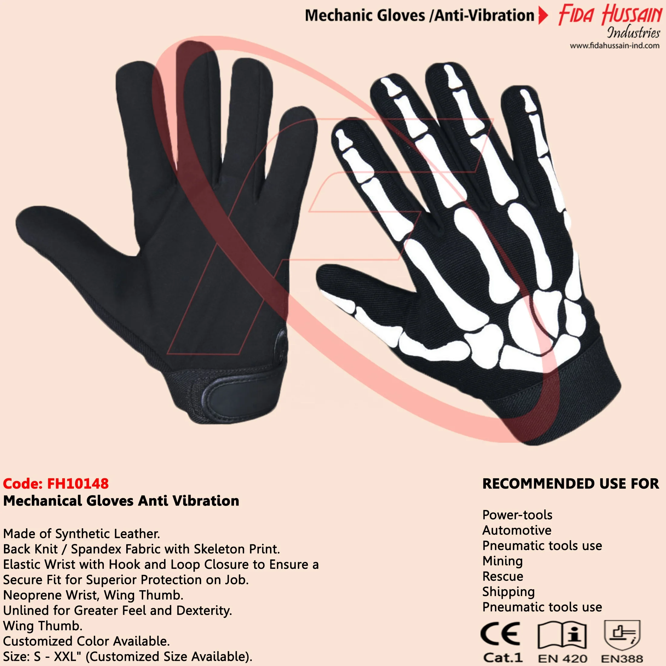 Best Quality Skeleton Print Mechanic Gloves for Oil and Gas Industry Best Choice for Hand Protected Gloves Guants de Trabajo