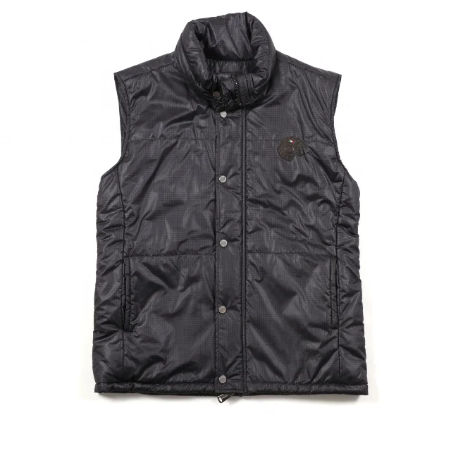 Customizable Black Man Jacket Bomber Without Sleeves, Made With Nylon And Cotton Made In Italy Clothing