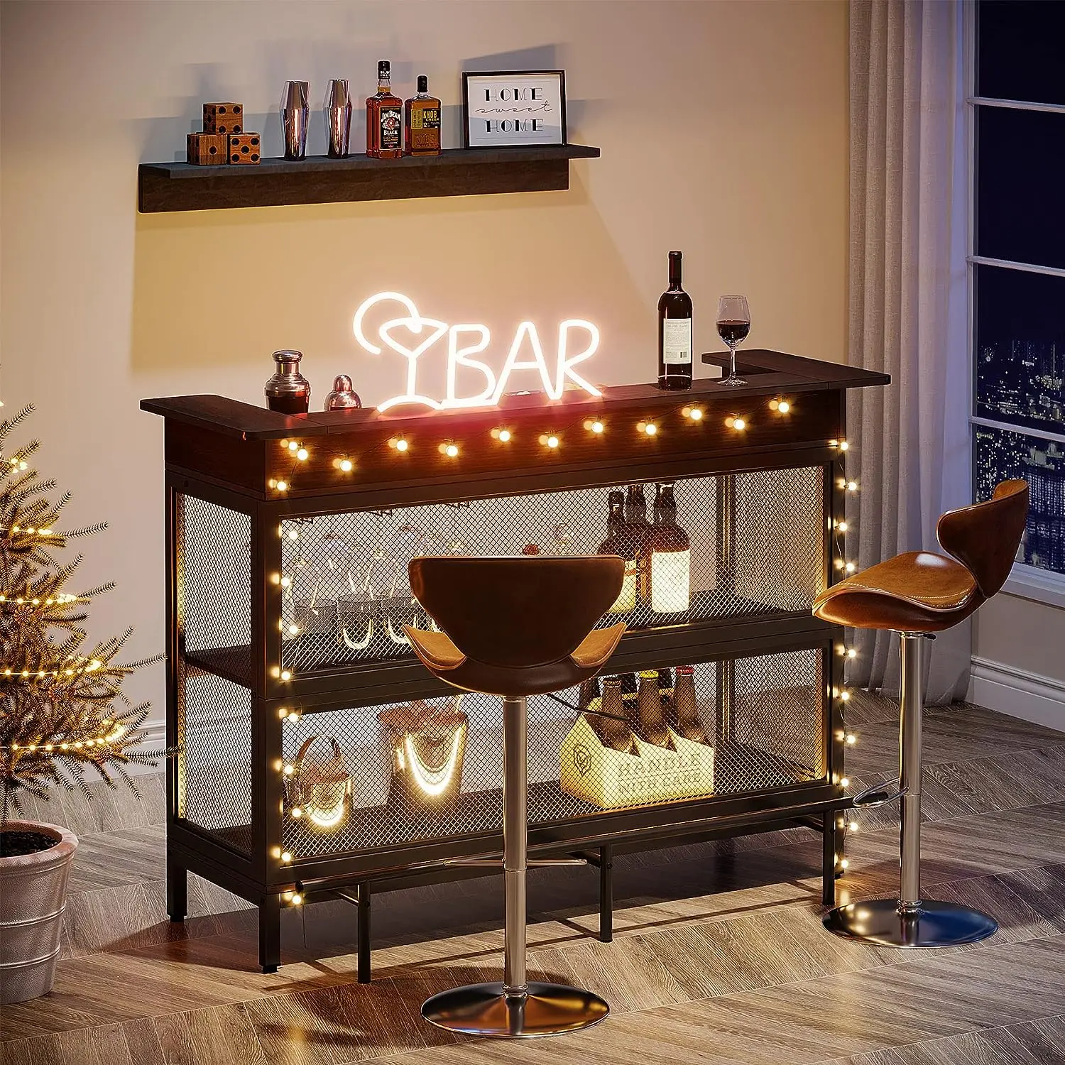 Tribesigns Mini Industrial Rectangle Wine Cabinet Cherry Bar Furniture Considerate & Ergonomic Sturdy Cabinets
