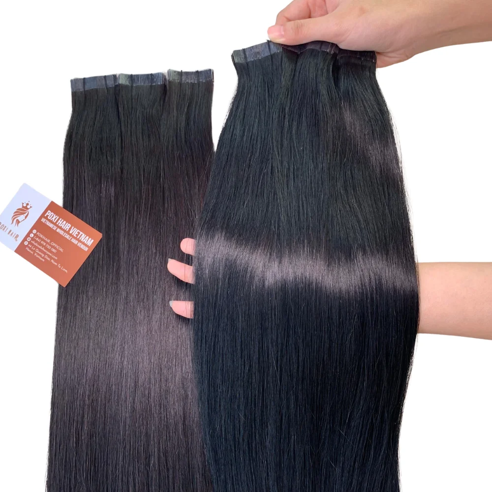 Hot Selling Tape In Hair Extensions Color 1b Natural Black & 1 Jet Black Raw Unprocessed Vietnam Human Hair Invisible Tape Glue