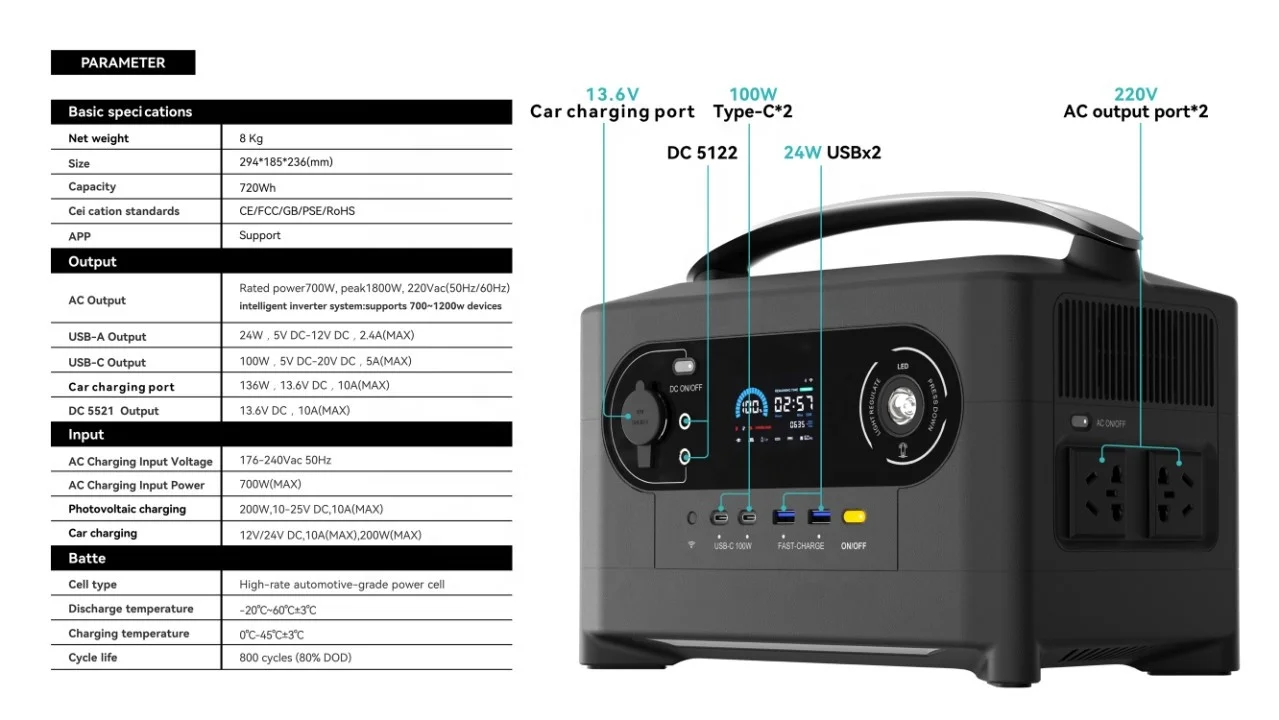 portable solar generator panel sets power station 700w quick charge backup battery outdoor lifepo4 battery energy system supply