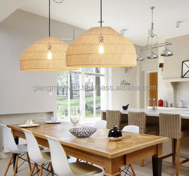 Best Price Natural Woven Rattan Lamp Shade,Black Wicker Pendant Light Rattan Light Fixture Flush Mount Ceiling Light