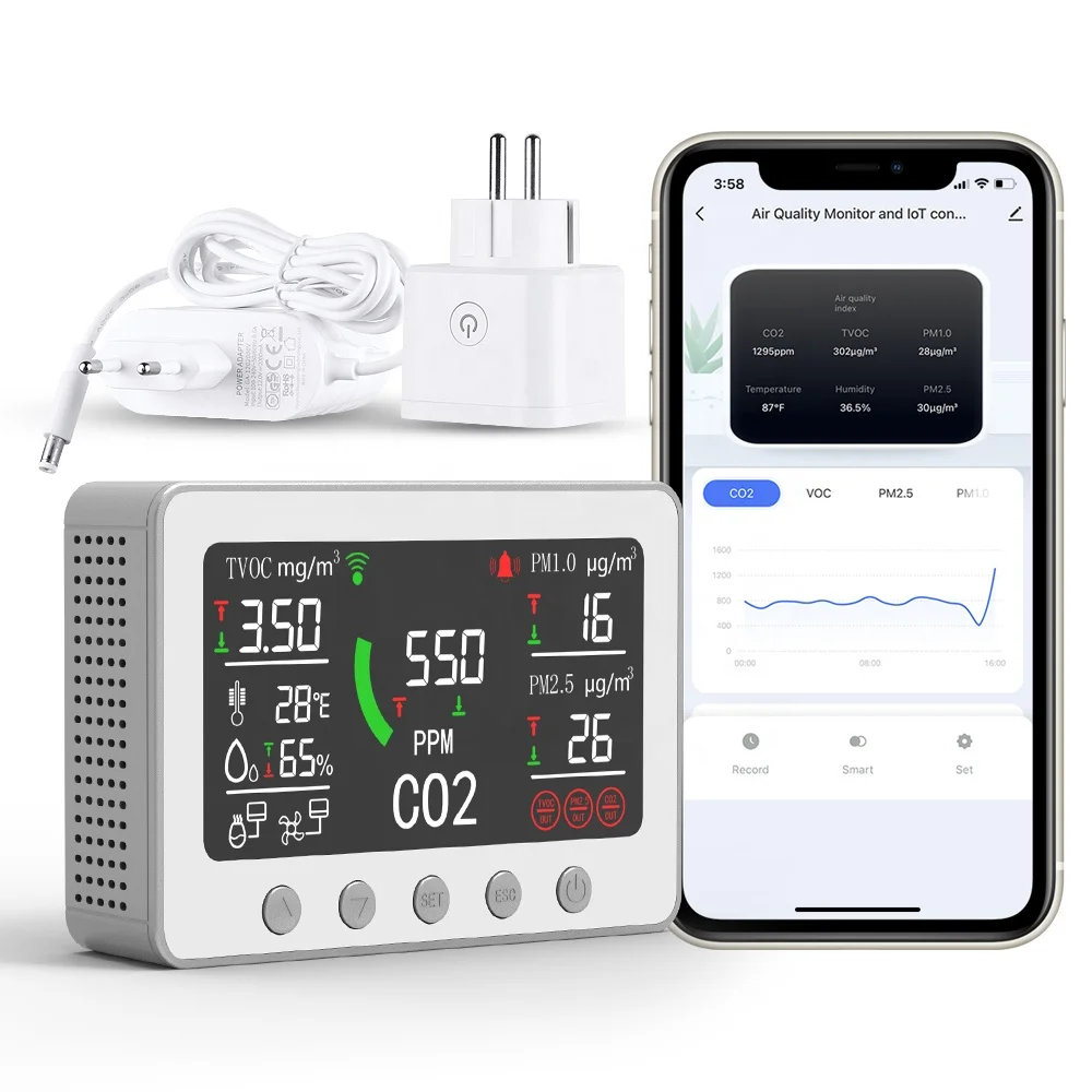 Датчик качества воздуха NDIR CO2 PT02 Wi-Fi детектор 7 в 1 PM2.5 PM1.0 TVOC температуры и влажности углекислого газа
