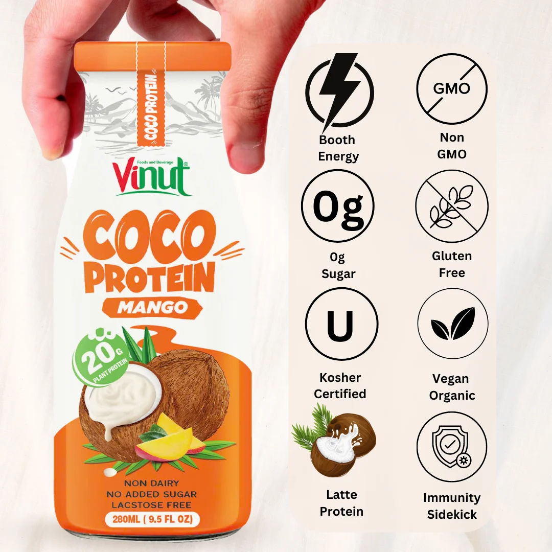 Coconut Protein Milk Mango 280ml VINUT Vietnam Manufacture  20g Protein Wholesale Price Free Sample Private Label OEMODM