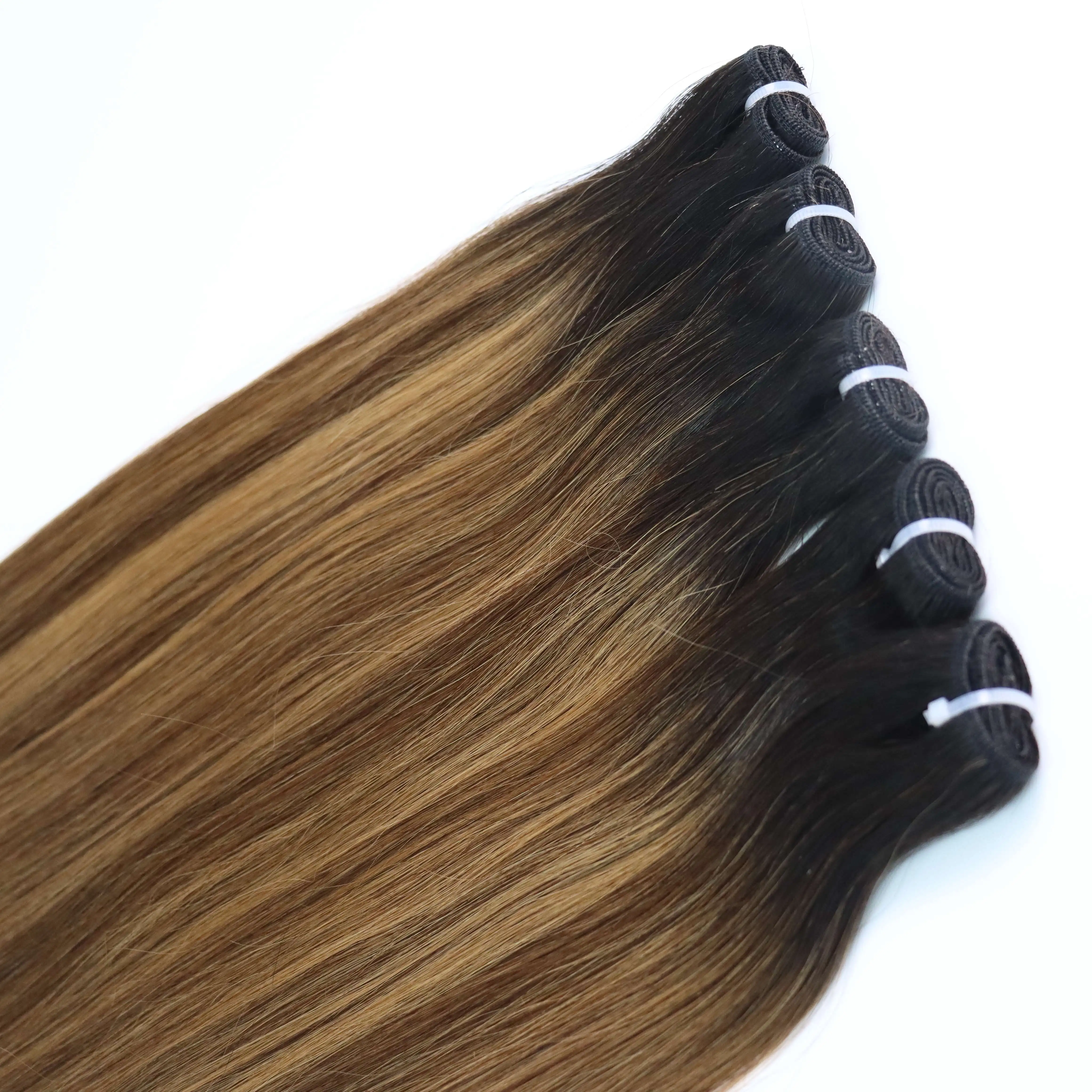 Wholesale Factory Ombre Ash Brown Balayage Russian Remy Track Hair Weft Hair Extensions Cuticle Aligned Hair