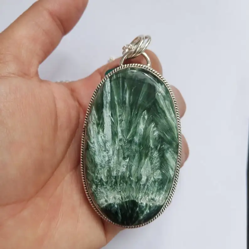 green seraphinite  pendants 925sterling silver handmade rings  silver jewelry wholesale jewelry