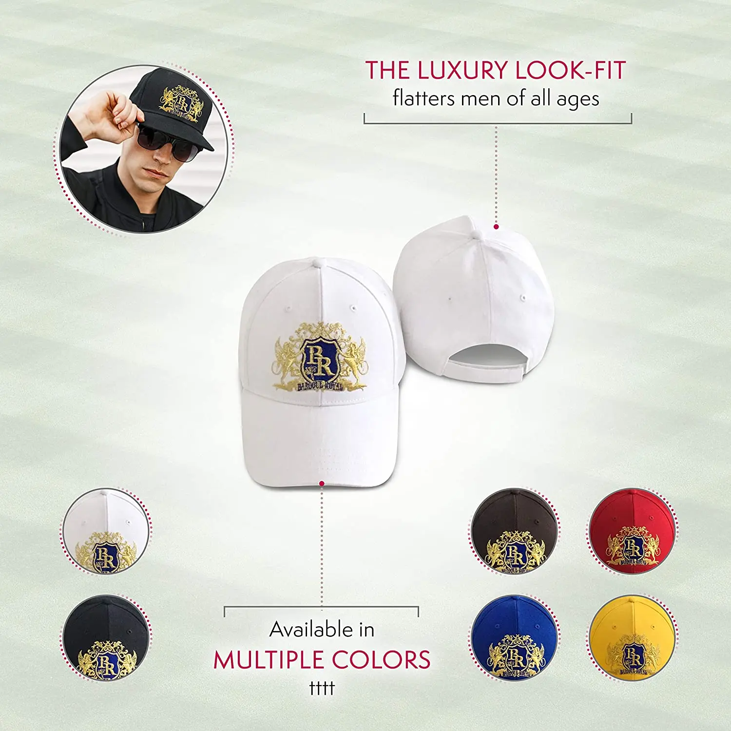 BR BAROQUE ROYAL Mens Cotton Cap Classy Luxurious Casual Hats, Adjustable Summer Dad Cap Gift (Red)