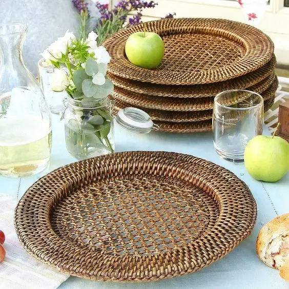 
Rattan Charger Plate Vietnam Handwoven Wicker Placemat Tableware Restaurant Wedding Party Bamboo Rattan Charger Plate 