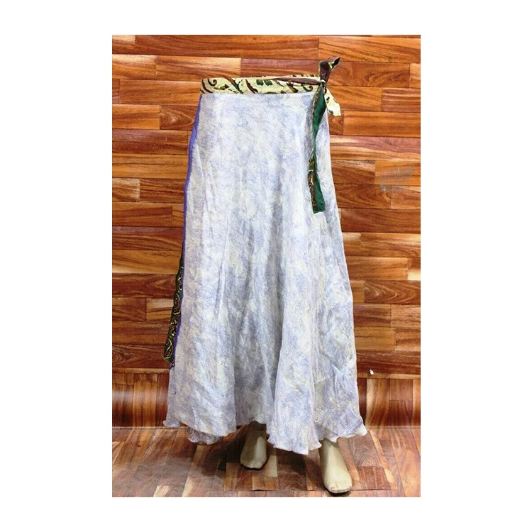 Women Bohemian Silk Polyester Mixed Silk Long Skirt Patterned with Elastic Waist and Belt available in Beautiful Colors
