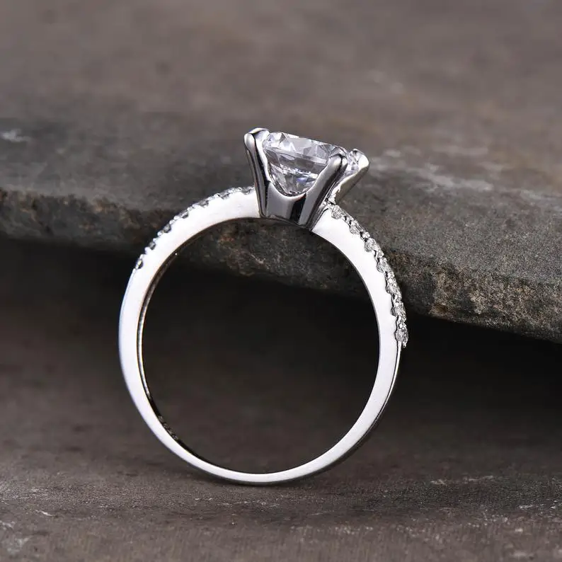 7mm Round Shape CZ Diamond Wedding Band Cubic Zirconia Solitaire Ring 925 Sterling Silver Engagement Promise