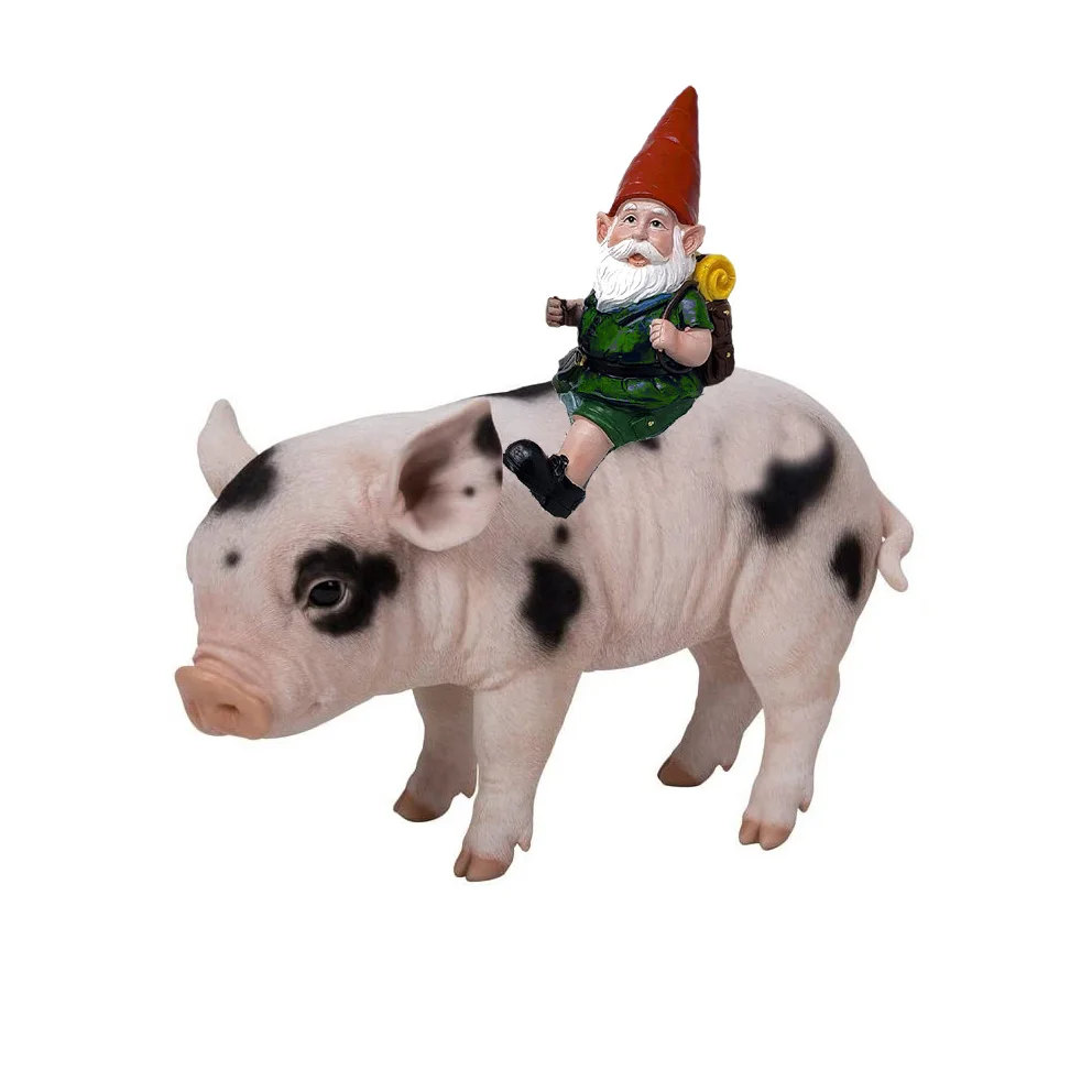 Gnome ride pattern pig figurine.