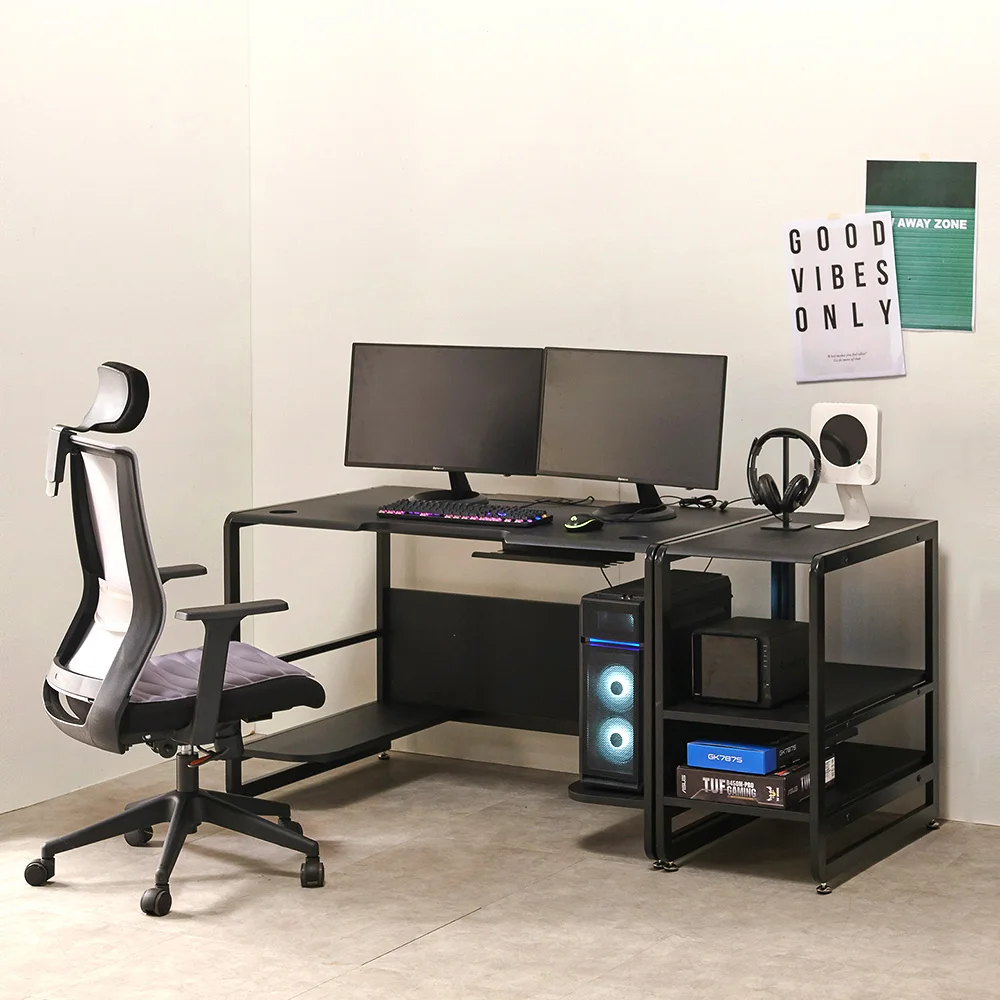 New Gaming Black Modern Computer desk table with Shelves Side Table