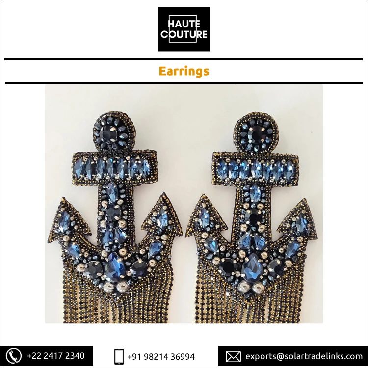 Custom Order Available Trendy Hand Embroidered Jewelry Anchor Shape Handmade Earrings for Women