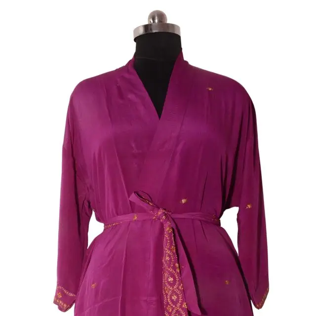 Indian Cotton Silk Saree Kimono Vintage Jacket Beach Party Wear Bikini Cover Up Ethnic Bath Robe Summer Wear Night Woman Gown