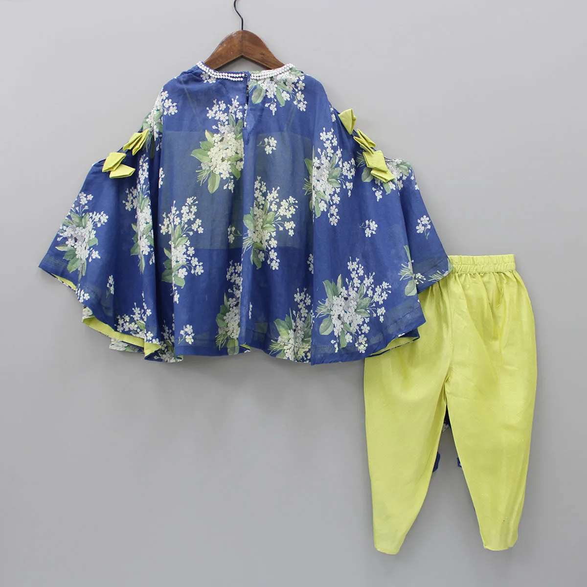 Lavish Fabric Girls Indian Patiala Punjabi Kids Wear Best Designer Fastening Printed Flared Cape Style Top With Tulip Dhoti