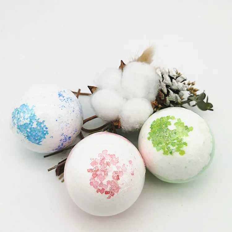 Private Label Organic Flower Bubble Handmade Vegan Bath Ball Sea Salt Two-color Granule  Aroma Bath Bombs