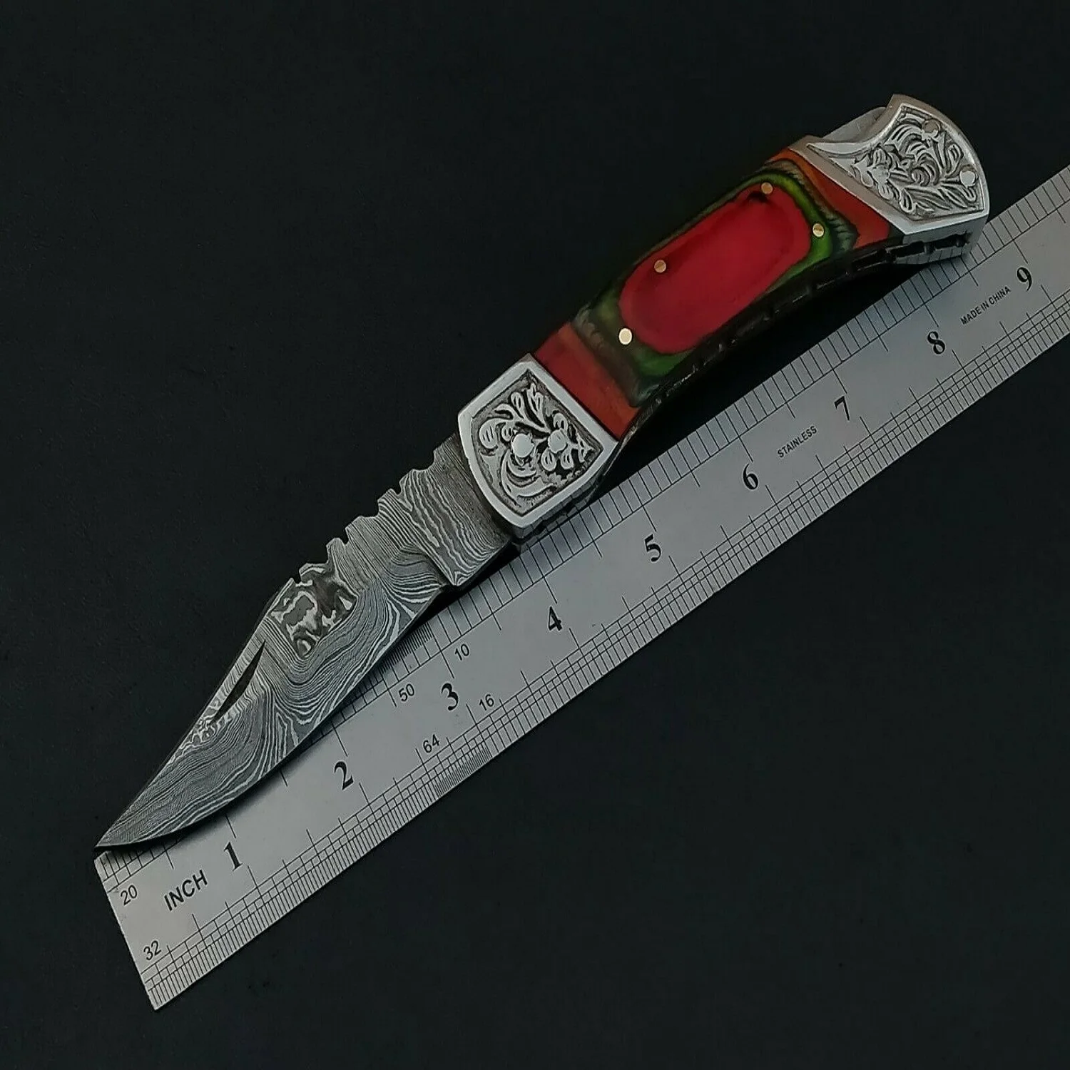 Custom Handmade Damascus Steel Folding Knife  Utility Knife With leather sheath Sharp Edge Hot Sale Knife