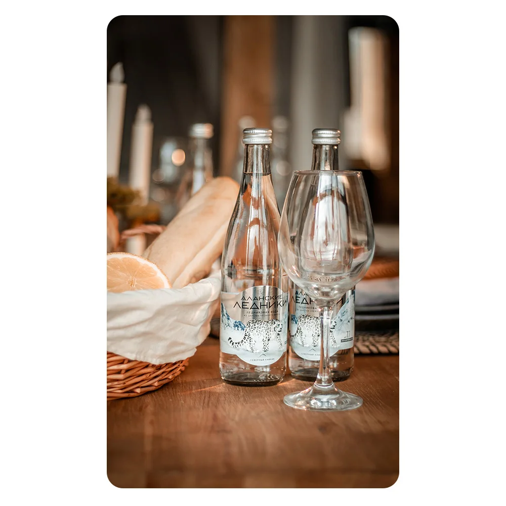 
Pure spring still water, 500ml glass bottles 