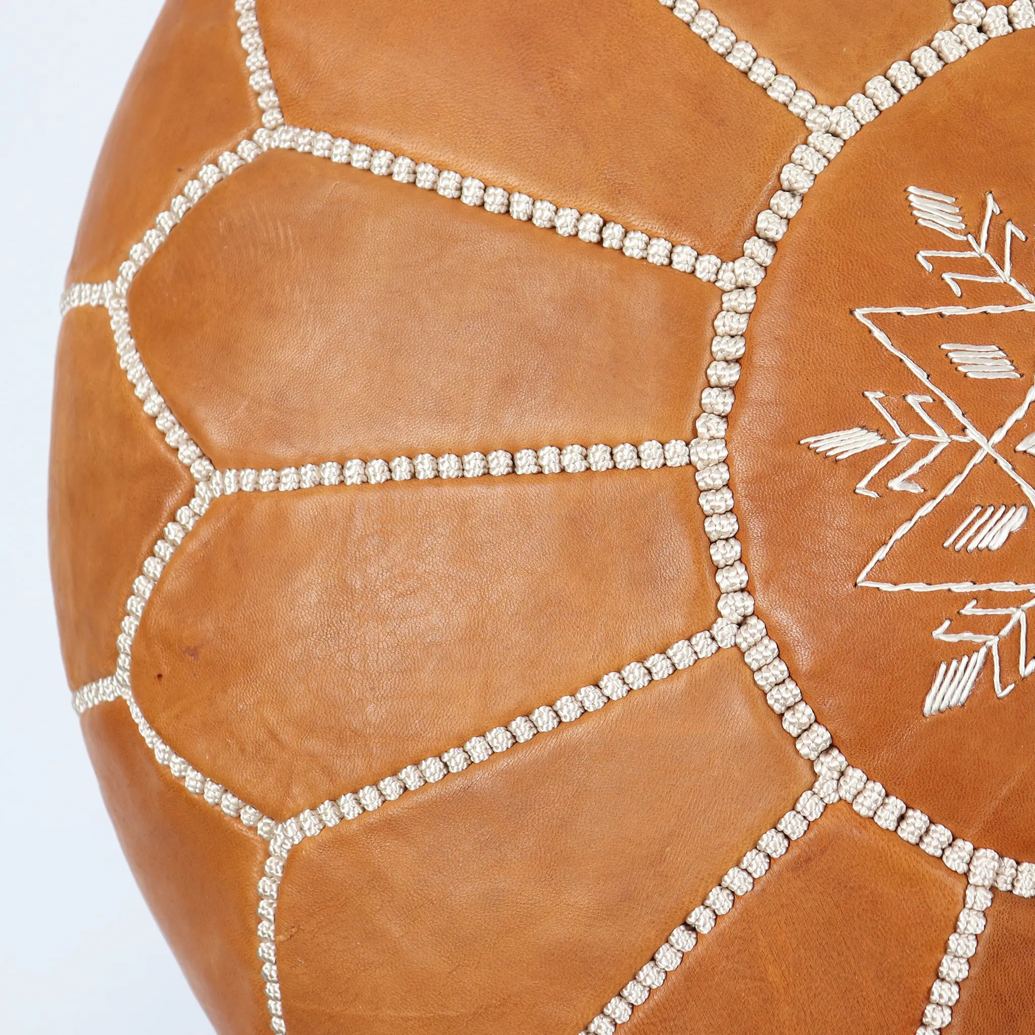 Moroccan handmade Leather Pouf Cognac color