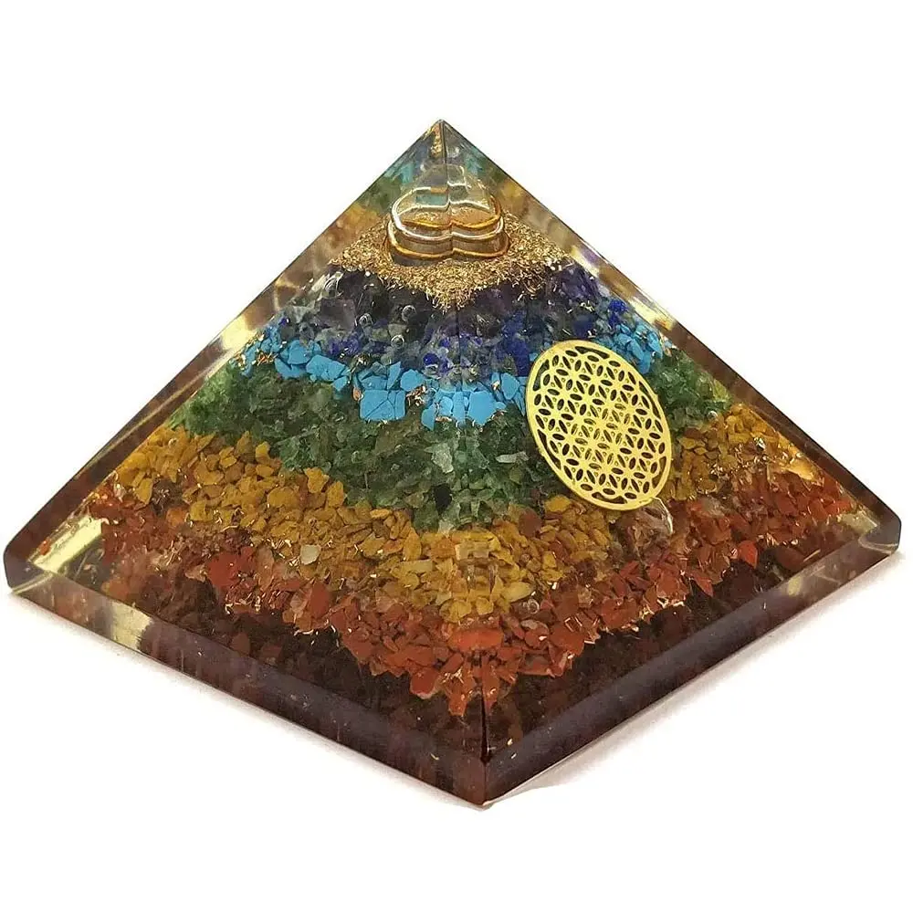 Wholesale Seven Chakra Orgonite Pyramid Healing Crystal Natural Seven Chakra Orgone Pyramid for Meditation orgone Product