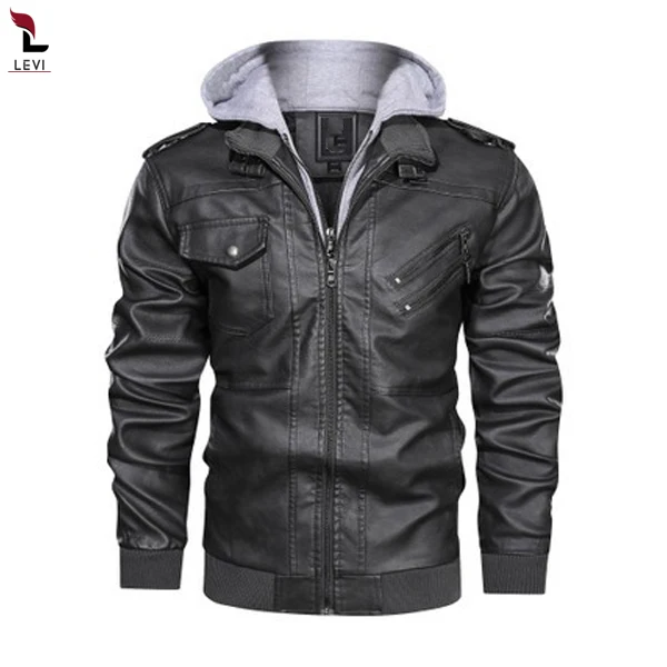 2021 New Outdoor wear Men Cool Leather Hoodie Style Jacket Men Zipper Collar Factory Direct High Quality Men Leather Jacket