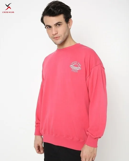 OEM Factory Rates With Custom Design Carmine Crew Neck Relaxed Fit Sweatshirts With Best Fabric Low MOQs