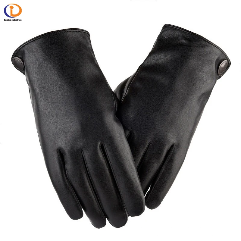 Men Pu Leather Fleece Lined Gloves Waterproof Warm Winter Driving Motorcycle Touch Screen Leather Gloves