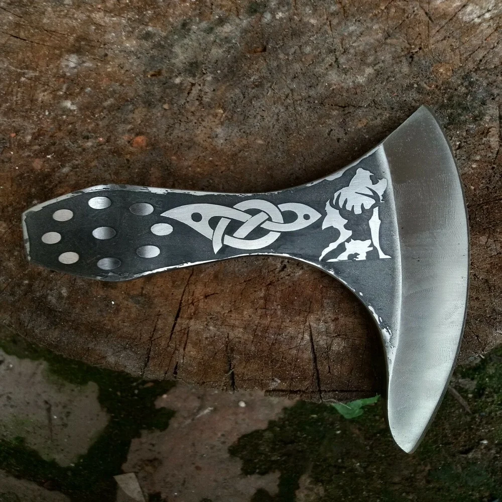 
Custom Handmade Carbon steel Viking style Head 1095 Steel Christmas Etching on head camping axe 