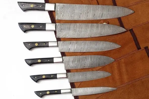 Handmade Damascus Steel Chef Knives Set  For kitchen use hand forge knife with leather sheath fixed blade KK-10  Gift knife