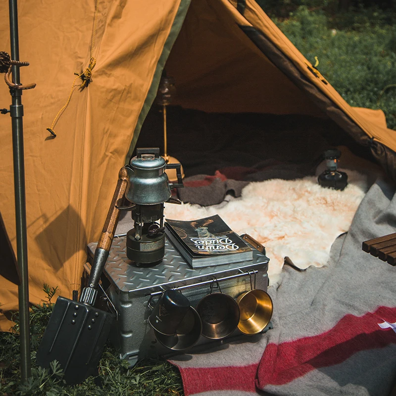 
Outdoor Camping Case Stainless Multi Tabletop Glamping Snowpeak Tent Japanese Stacking Shelf Container Metal Box With Handle 