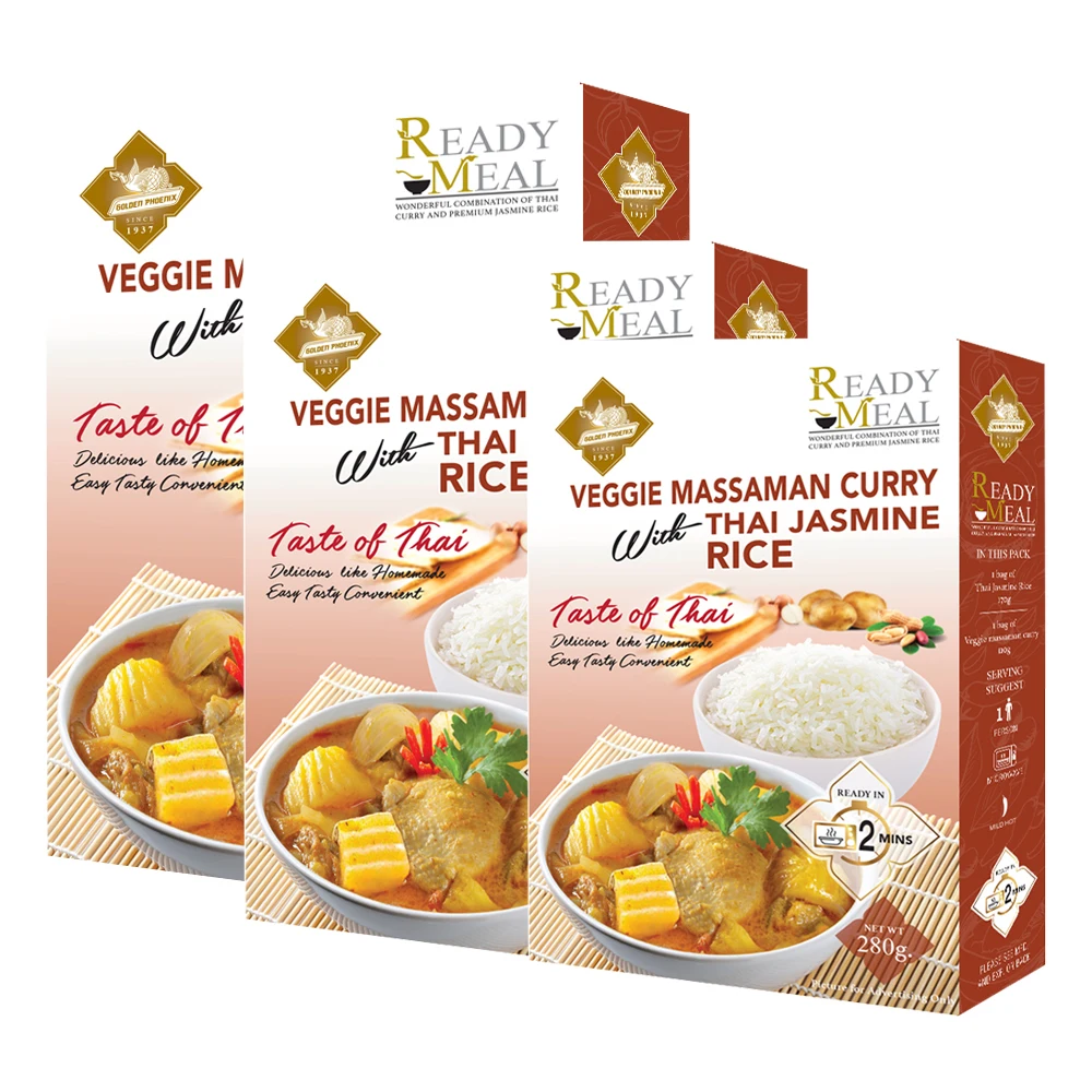 Veggie Massaman Curry with Thai Jasmine Rice 280g Ready To Eat Meal Delicious Easy and Tasty Homemade Product