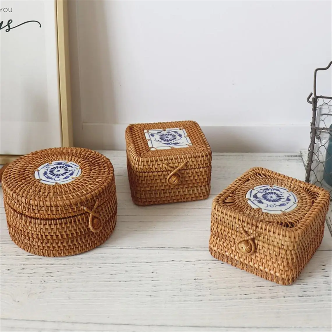 New design rattan wicker storage box rattan tea box gift box for housewarming wedding home decor