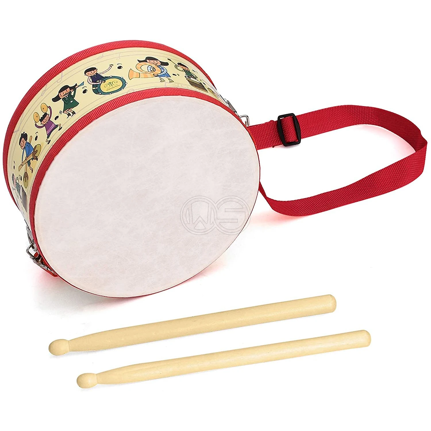 Детский барабан деревянный игрушечный с ремешком для переноски палка детей подарок малышей красный 8x4 дюймов