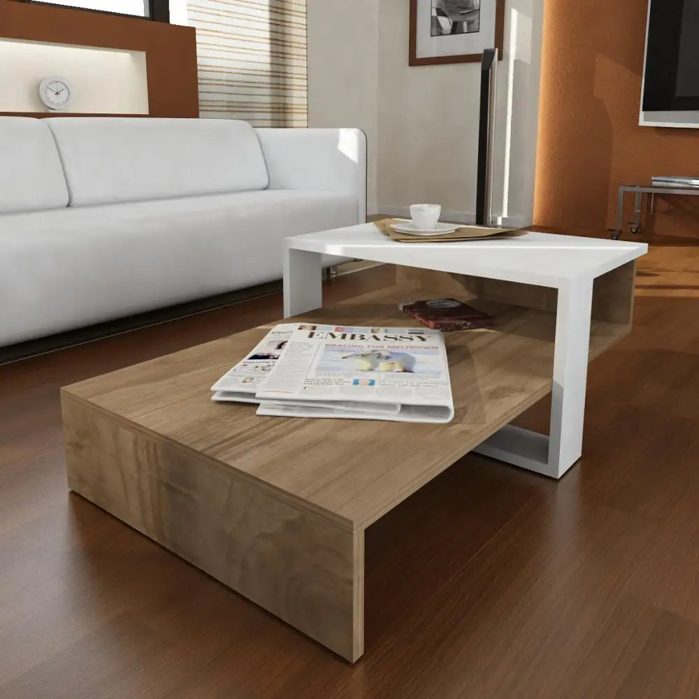 Chain Modern Wood Material White and Walnut Color Living Room Coffee Table