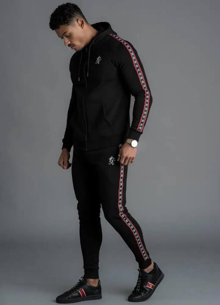 
custom logo side tape men tracksuit/sweatsuit/jogging suit sweat suit 
