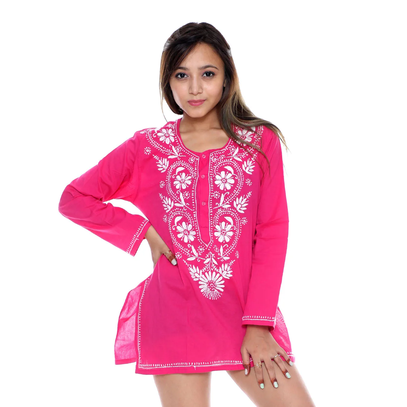 Chikan Embroidery Kurti Tunic Dress for Women from India
