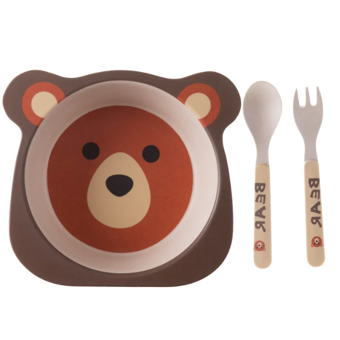 animal shape fancy bamboo fiber dinner bowl set for kids with ears
