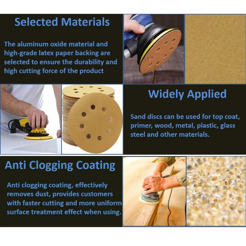 Konaflex-золотисто-желтый 5 дюймов (125 мм) с 8 пыль отверстий застежкой-липучкой наждачные круги