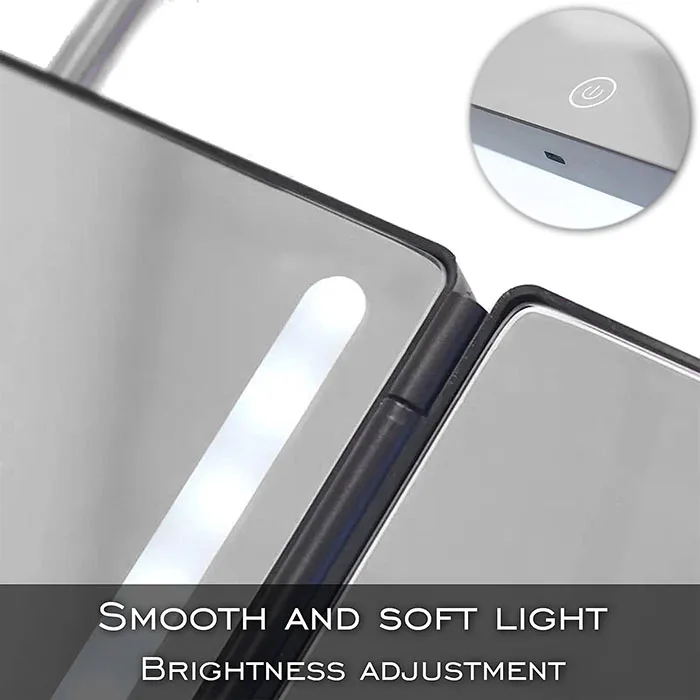 Hot sale self-cutting three-sided folding makeup mirror with lamp led three-folding mirror