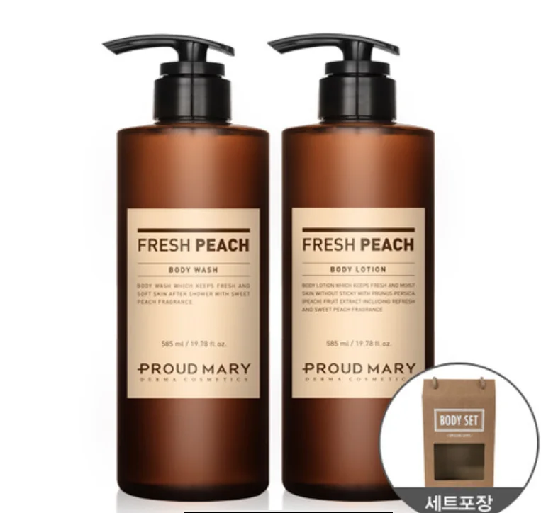 Moisturizing Soothing and Nourishing with The Main Ingredients of Peach Extract Korean Body Wash and Body Lotion Set 585ml White