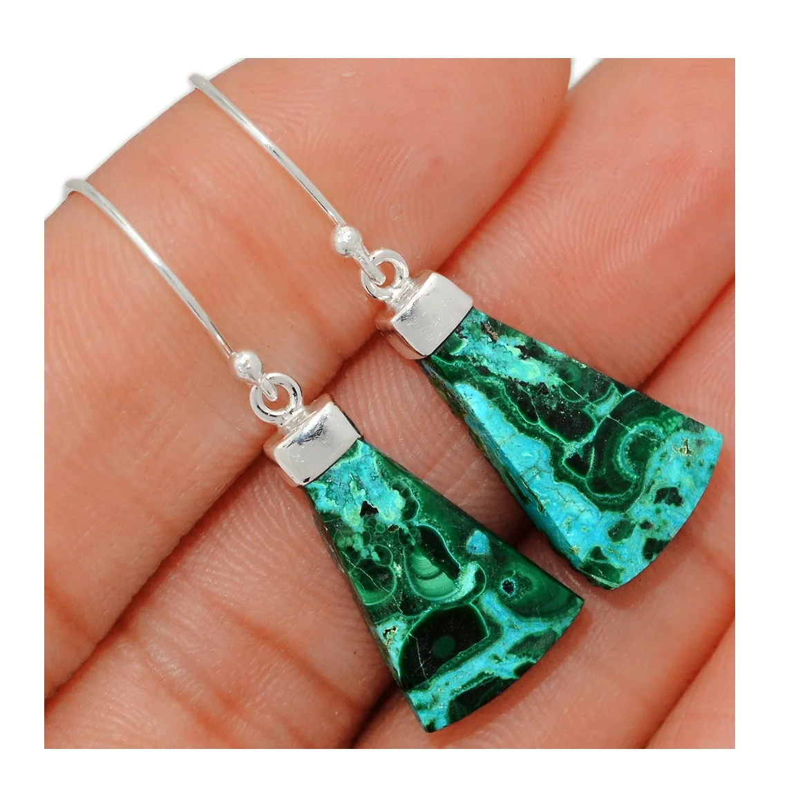  Индийский производитель ювелирных изделий настоящие камни малахит в хризоколле серьги из твердого серебра 925 пробы большие серьги-кольца