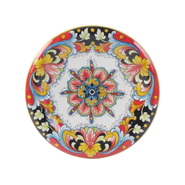 Handmade hanging wall pottery plate geometric style decorative ceramic wall plates