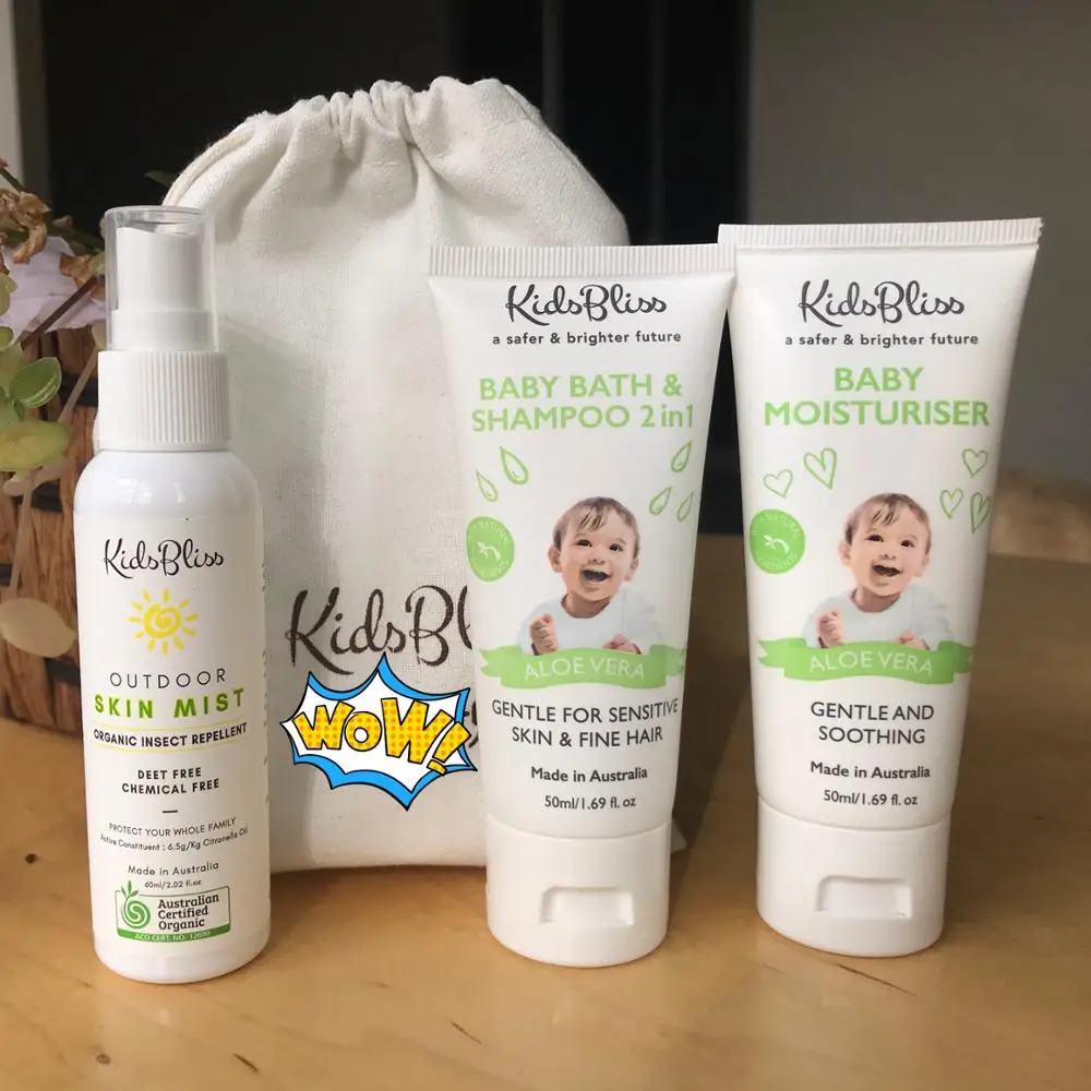 
KidsBliss Baby Travel Sets- Bath Shampoo -Moisturiser -Organic Insect Repellent -100% Nature Australian Made - Chemical Free 