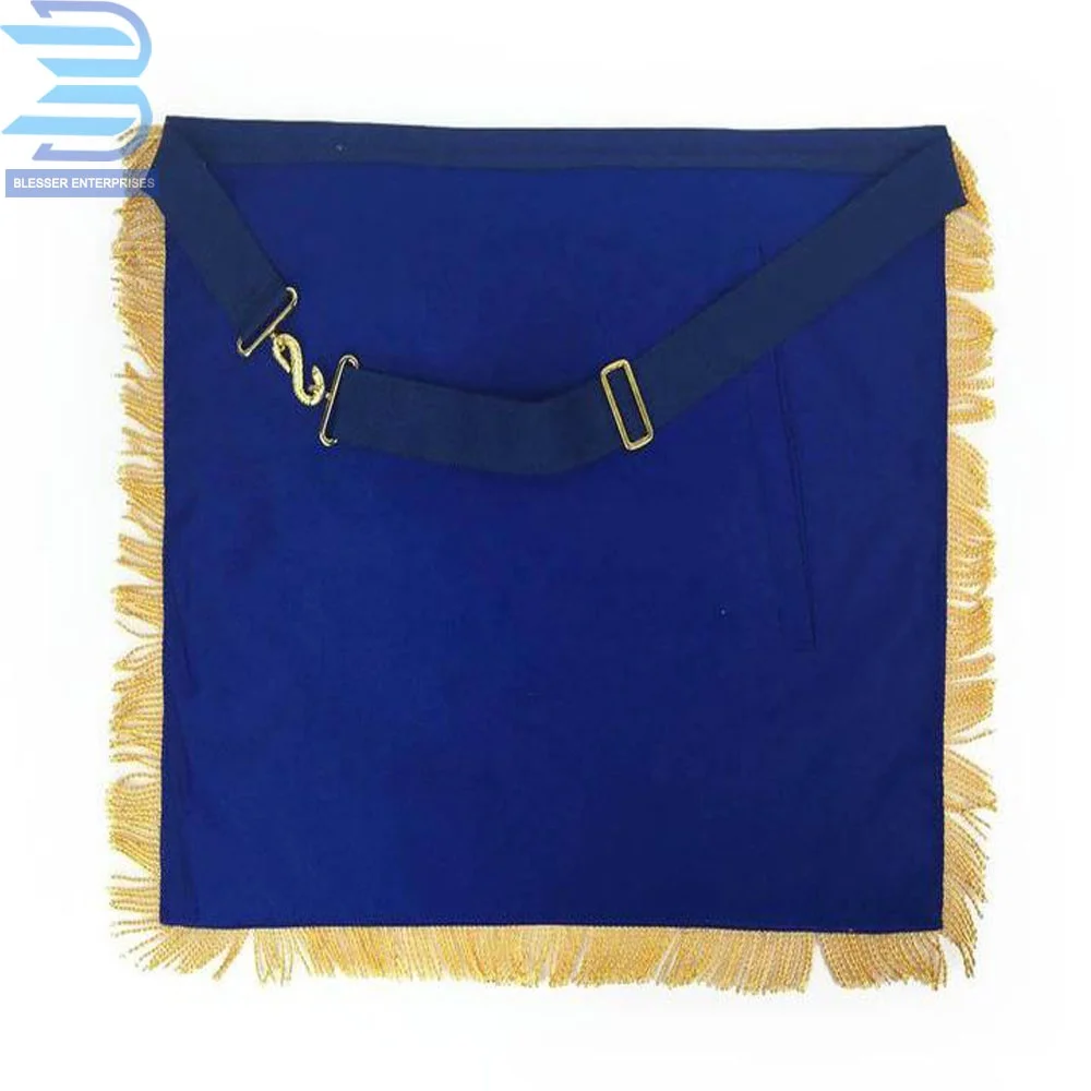 Bullion Hand Embroidery Masonic Regalia Blue Lodge Master G Mason Gold Machine Embroidery Apron With Fringe