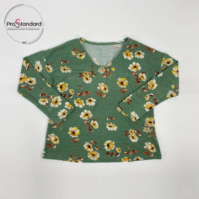 
Baby Girls Fashion Long Sleeve Drop Shoulder V Neck Floral Print Blouse Wholesale  (1600233130919)
