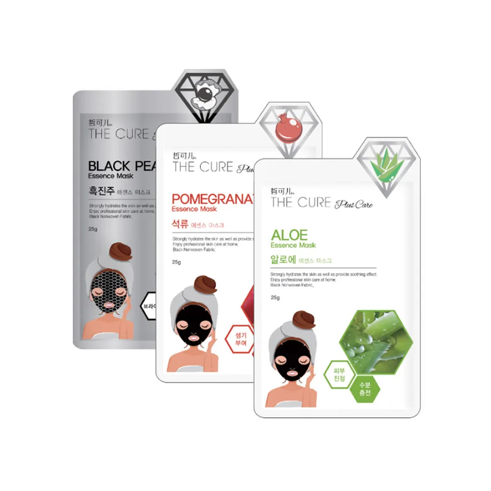 The Cure Plus Care Essence Pack 3 Types Facial Skin Care Soft Ultra Adhesive Black Sheet Moisturizing Anti-aging Soothing