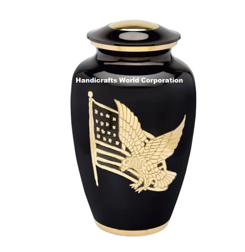 Solid Brass American Eagle Flag Cremation Urn High Quality Brass Funeral Supplies Cremation Urn for Human Ashes Adult Style  Urn