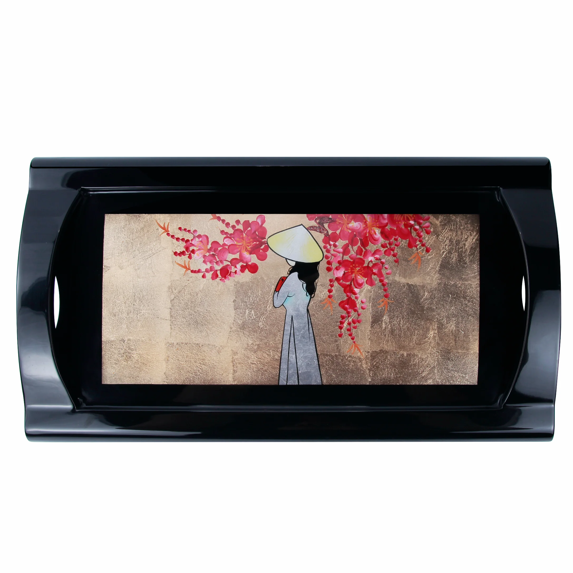 
Wholesale High Quality Best Price Handmade Eco Home Decoration Multi-Function Wooden Lacquer Serving Tray With Handle 