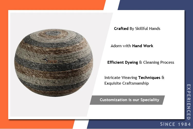 2023 Top Selling Unique Design Hand Made Wool Poufs with Polystyrene Balls Filling